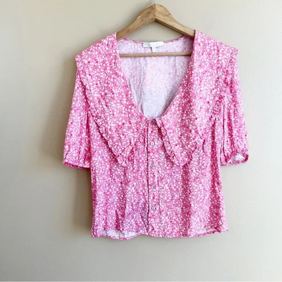 WAYF Amie Button Up Blouse Cherise Ditsy Floral XS cottagecore prairie - Picture 3 of 11